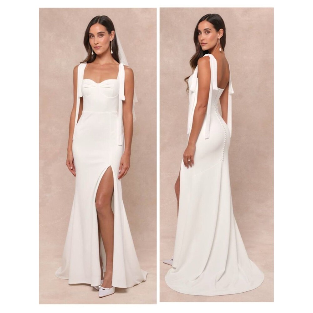 Lulus Splendid Love White Bustier Tie-Strap Mermaid Maxi Dress Size Medium Bride